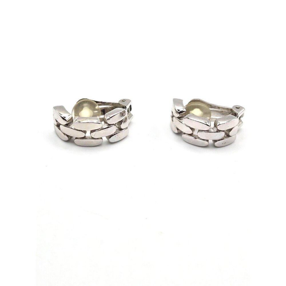 Christian Dior Vintage Signed Silver Braided 1.5" Hoop SP Clip on Earrings